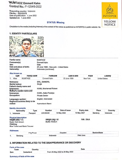 foto: Interpol Terbitkan Yellow Notice Pencarian Anak Ridwan Kamil 